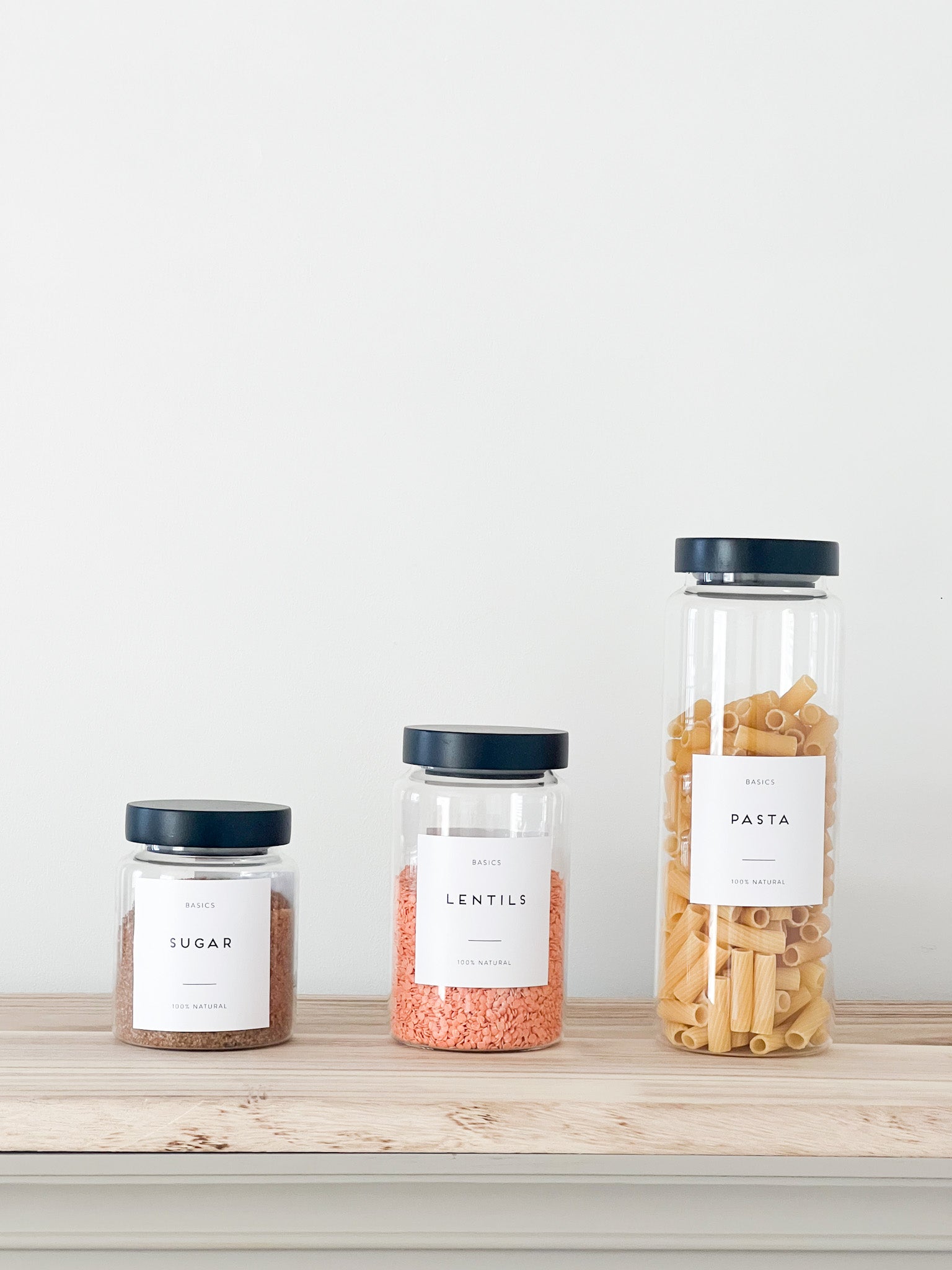 Glass Pantry Jars with Black Wooden Lids and Personalised Waterproof Black Label image 5