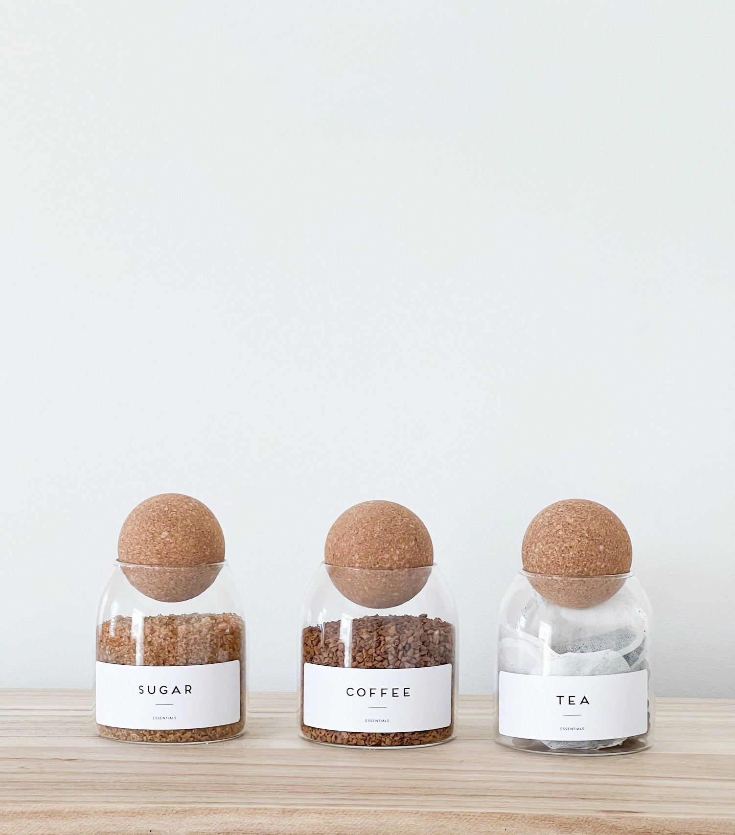 Cork Ball Glass Storage Jars 500ml – Individual or Set with Optional Acacia Tray image 1