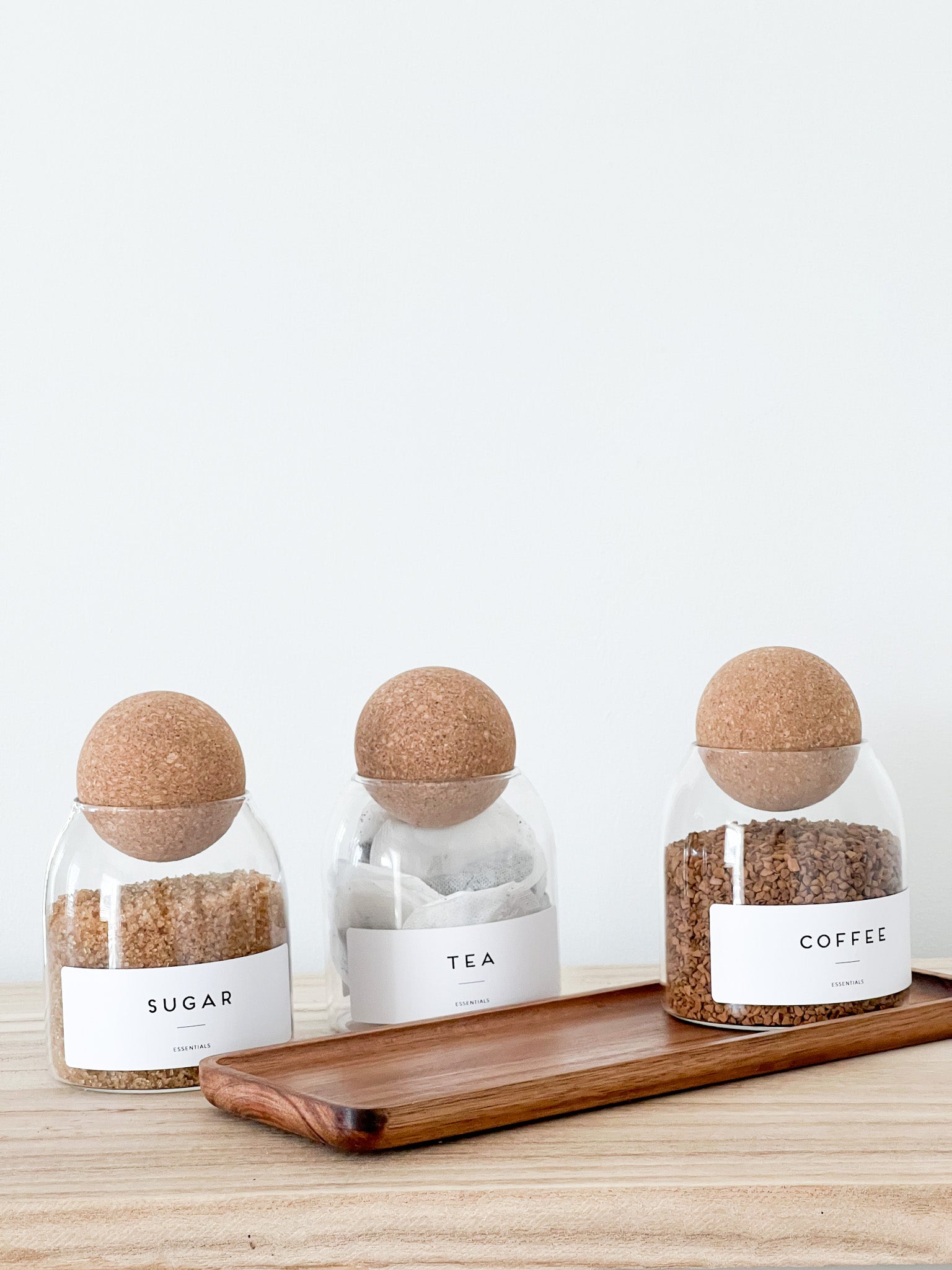 Cork Ball Glass Storage Jars 500ml – Individual or Set with Optional Acacia Tray image 3