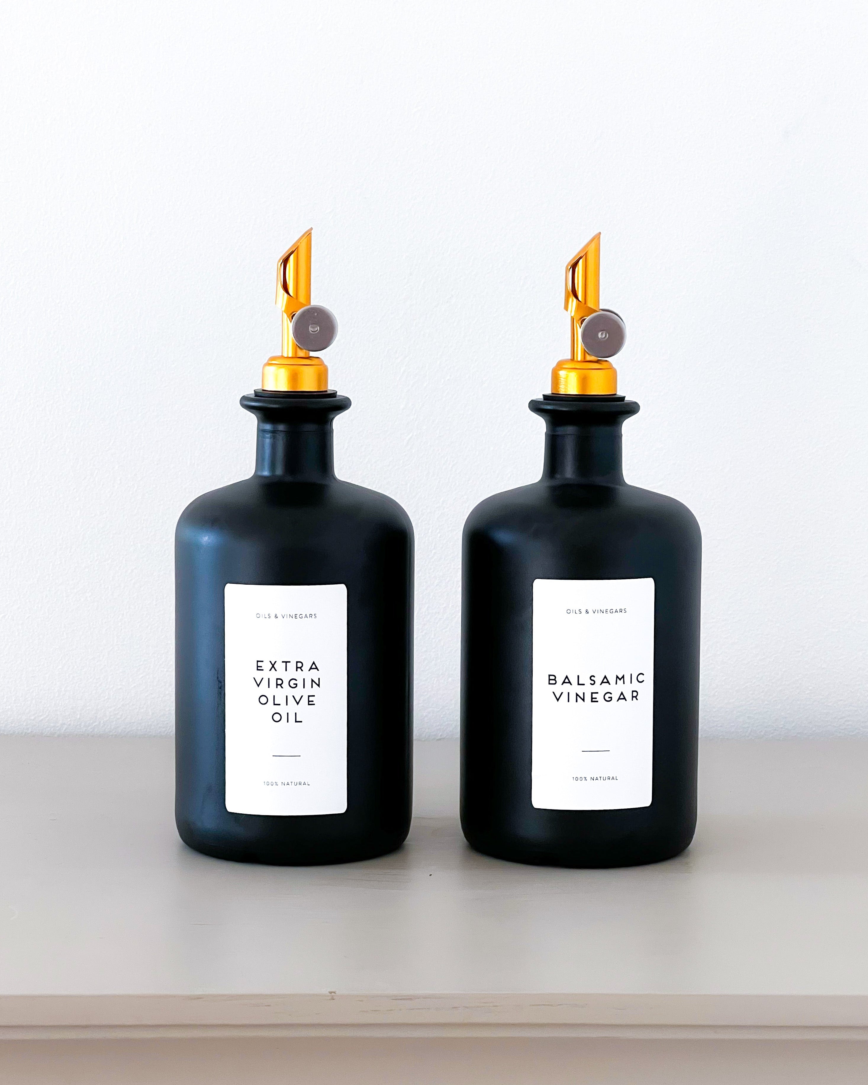 Black Glass Bottles Olive Oil &Vinegar Gold Pourer  500ml image 0