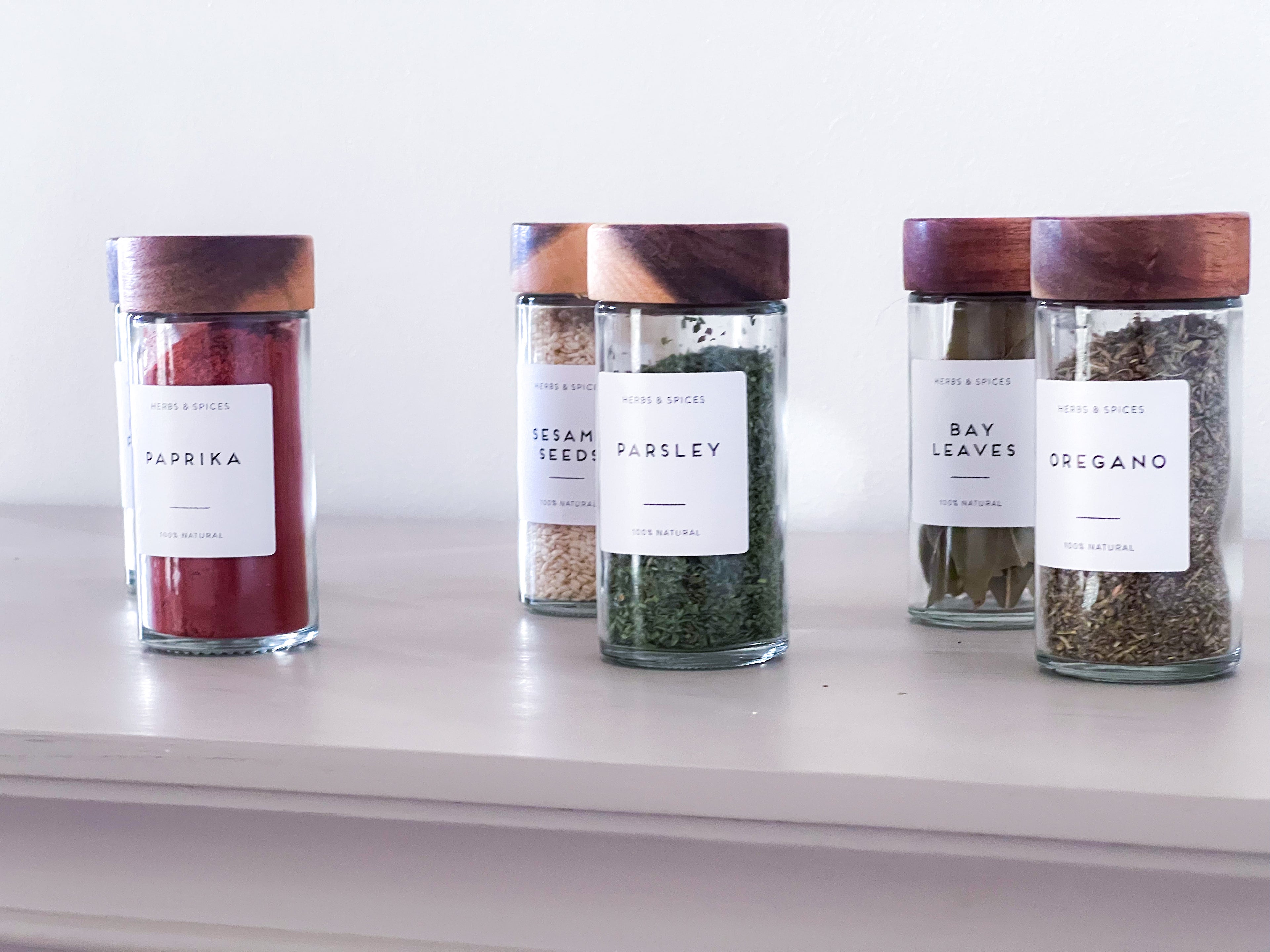 Spice Jars with Acacia Lids - Set of 6  with labels image 2