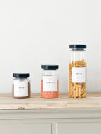 Glass Pantry Jars with Black Wooden Lids and Personalised Waterproof Black Label image 7