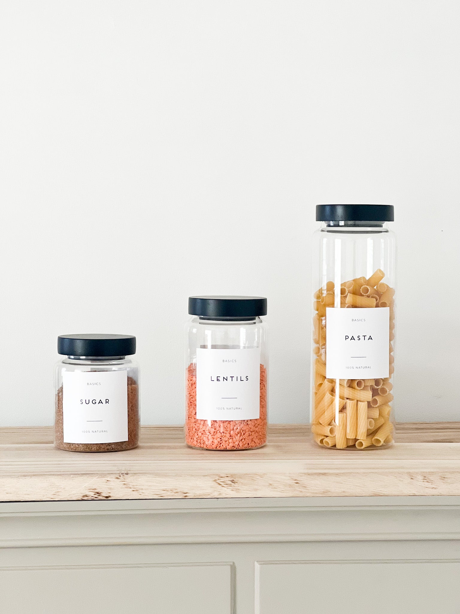 Glass Pantry Jars with Black Wooden Lids and Personalised Waterproof Black Label image 7