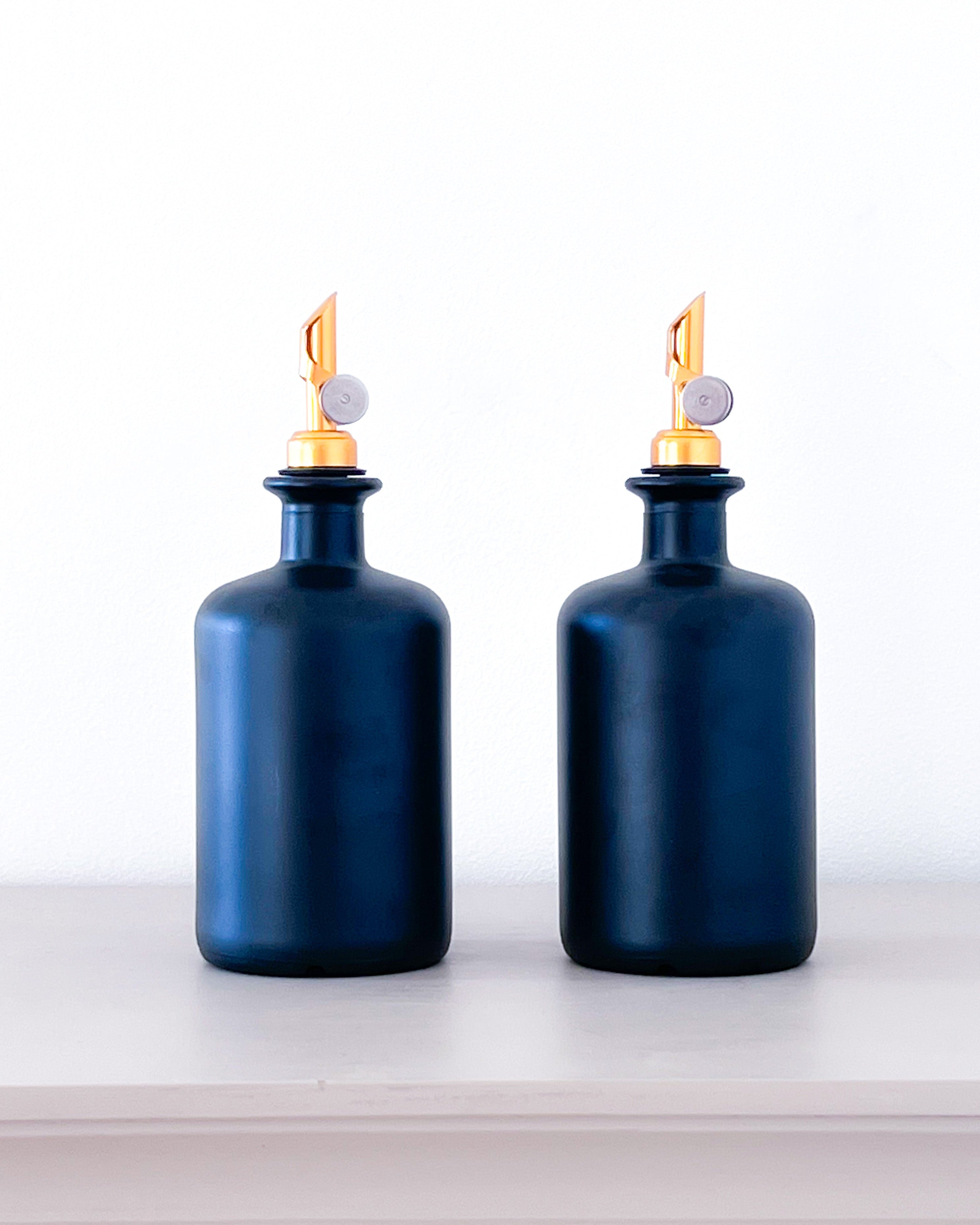 Black Glass Bottles Olive Oil &Vinegar Gold Pourer  500ml image 3