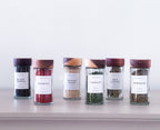 Spice Jars with Acacia Lids - Set of 6  with labels image 0