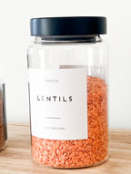 Glass Pantry Jars with Black Wooden Lids and Personalised Waterproof Black Label image 3
