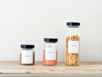 Glass Pantry Jars with Black Wooden Lids and Personalised Waterproof Black Label image 6