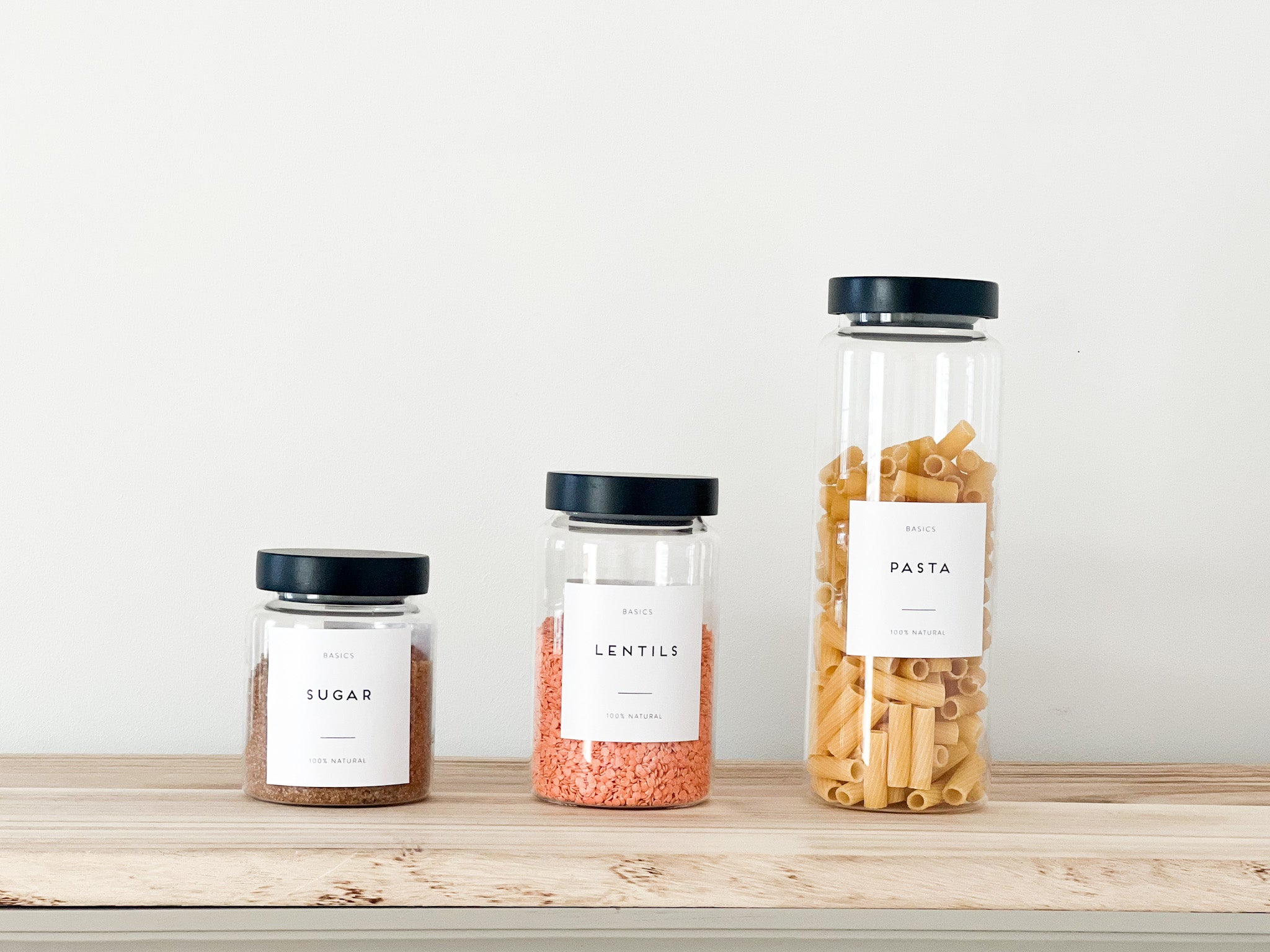 Glass Pantry Jars with Black Wooden Lids and Personalised Waterproof Black Label image 6