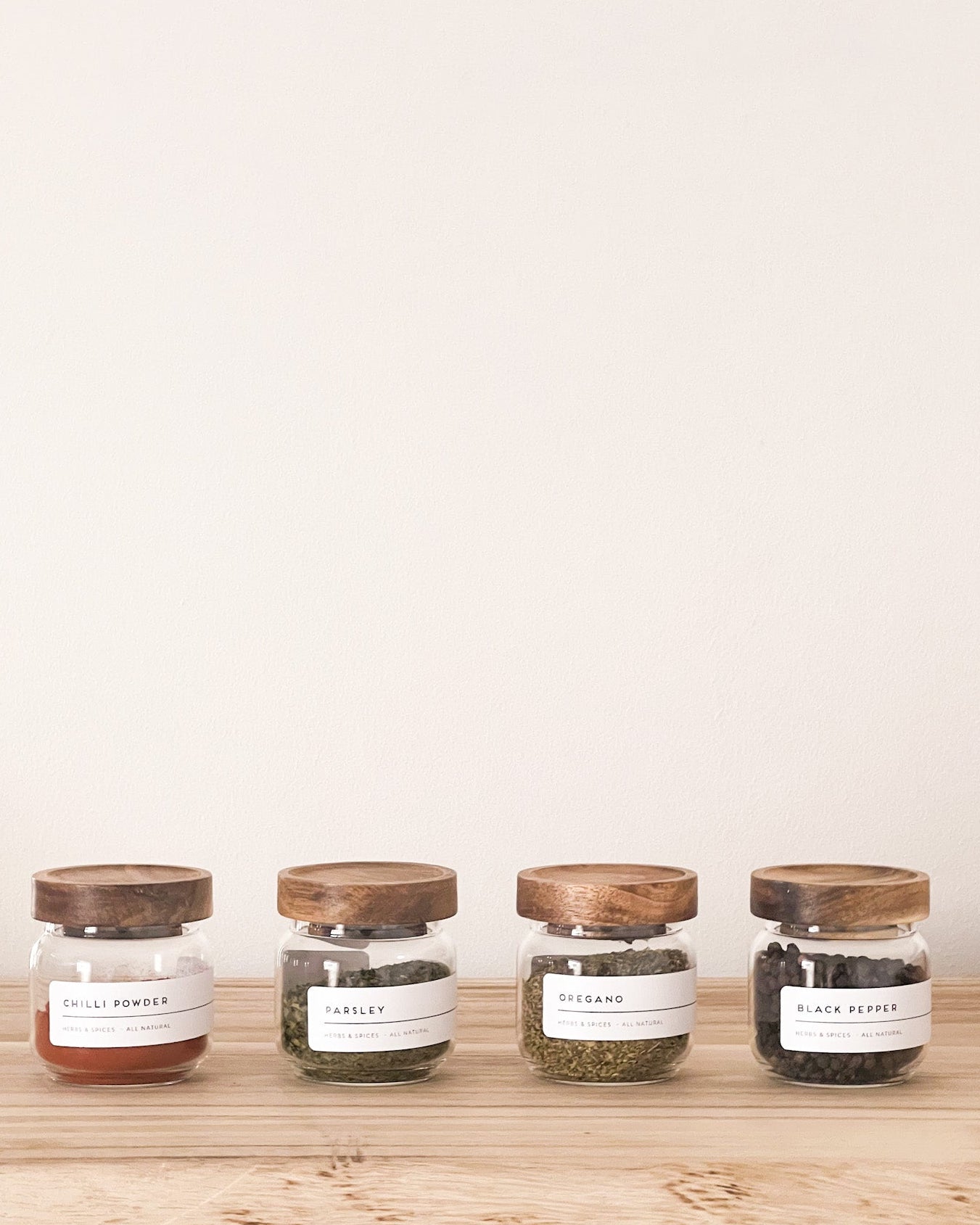 Mini Acacia Jars Natural Wood Spice jars with Rack and personalised labe image 2