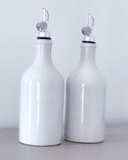 Ceramic White Bottles Olive Oil/Vinegar Silver Weighted Pourers 500ml image 1
