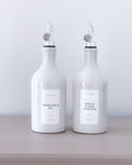 Ceramic White Bottles Olive Oil/Vinegar Silver Weighted Pourers 500ml image 0