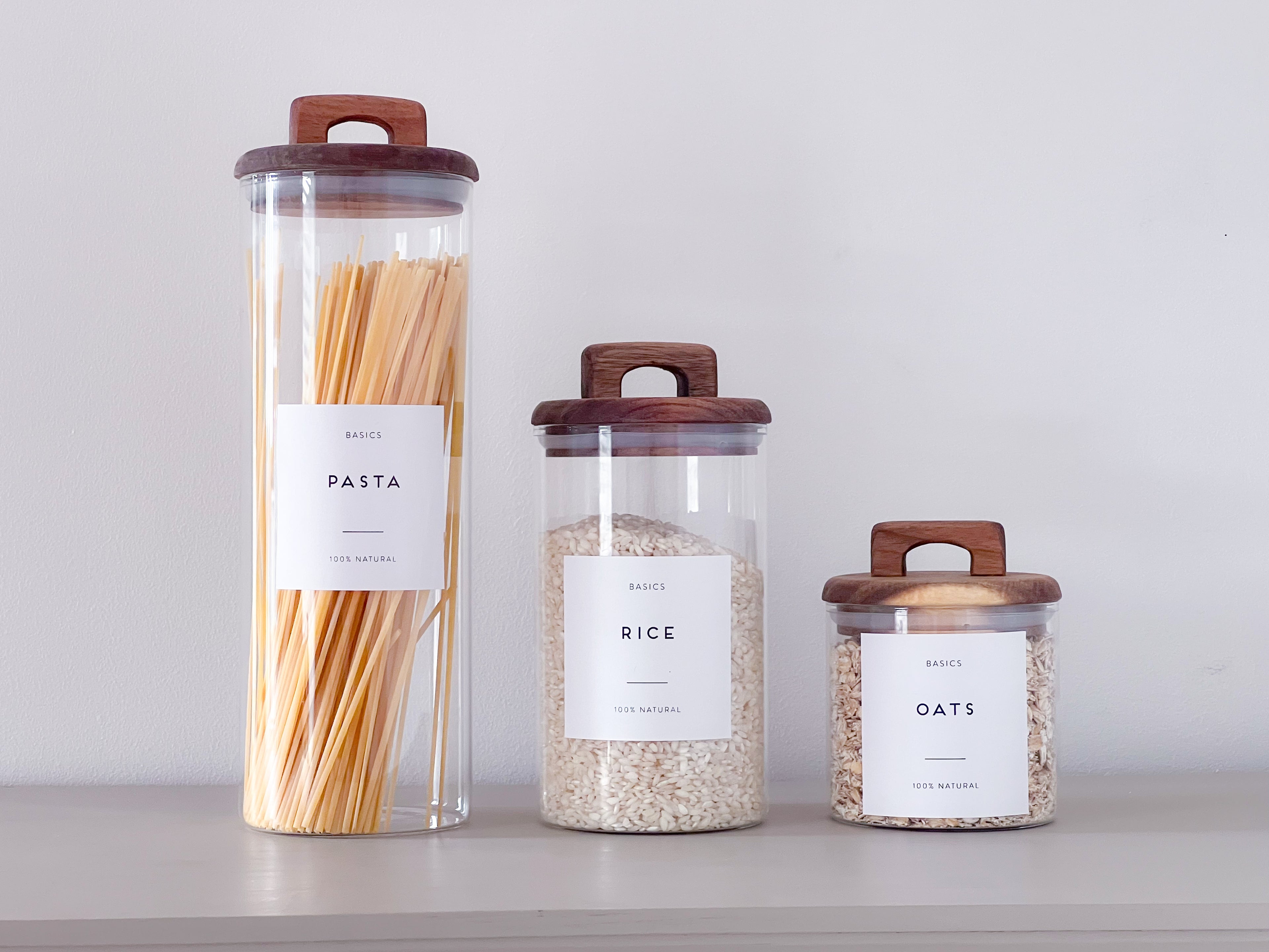 Acacia Handle Glass Pantry Storage Jars – 800ml, 1400ml or 2100ml image 0