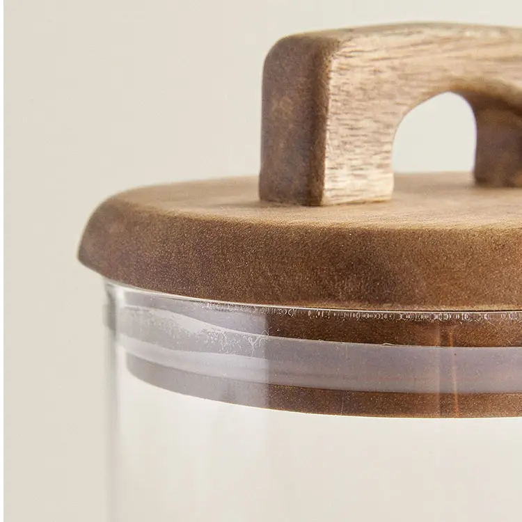 Acacia Handle Glass Pantry Storage Jars – 800ml, 1400ml or 2100ml image 1