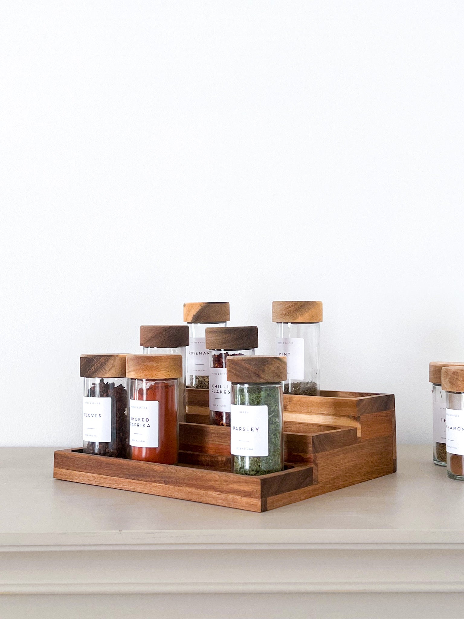 Acacia Spice Jars – Glass Set with Wooden Lid & Optional Labels