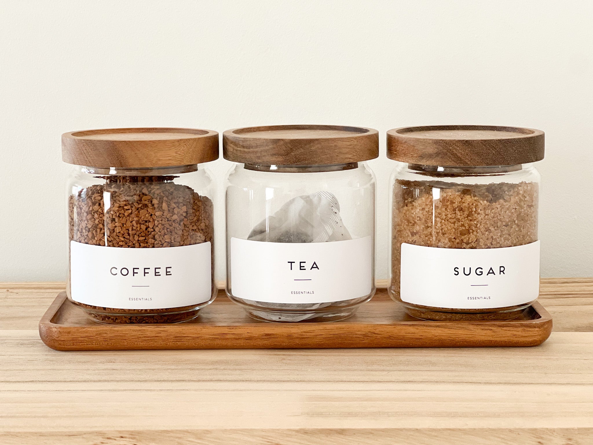 Acacia Pantry Jars 500ml – Glass Storage Set with Wooden Lid & Tray