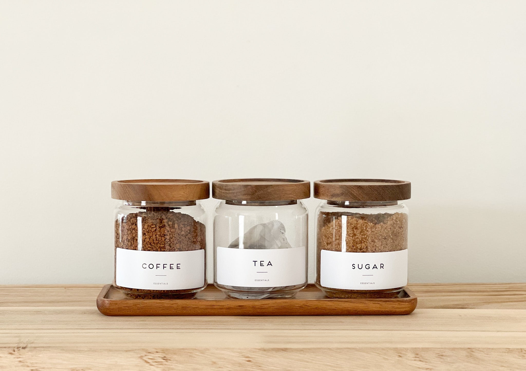 Acacia Pantry Jars 500ml – Glass Storage Set with Wooden Lid & Tray