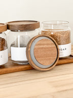 Acacia Pantry Jars 500ml – Glass Storage Set with Wooden Lid & Tray