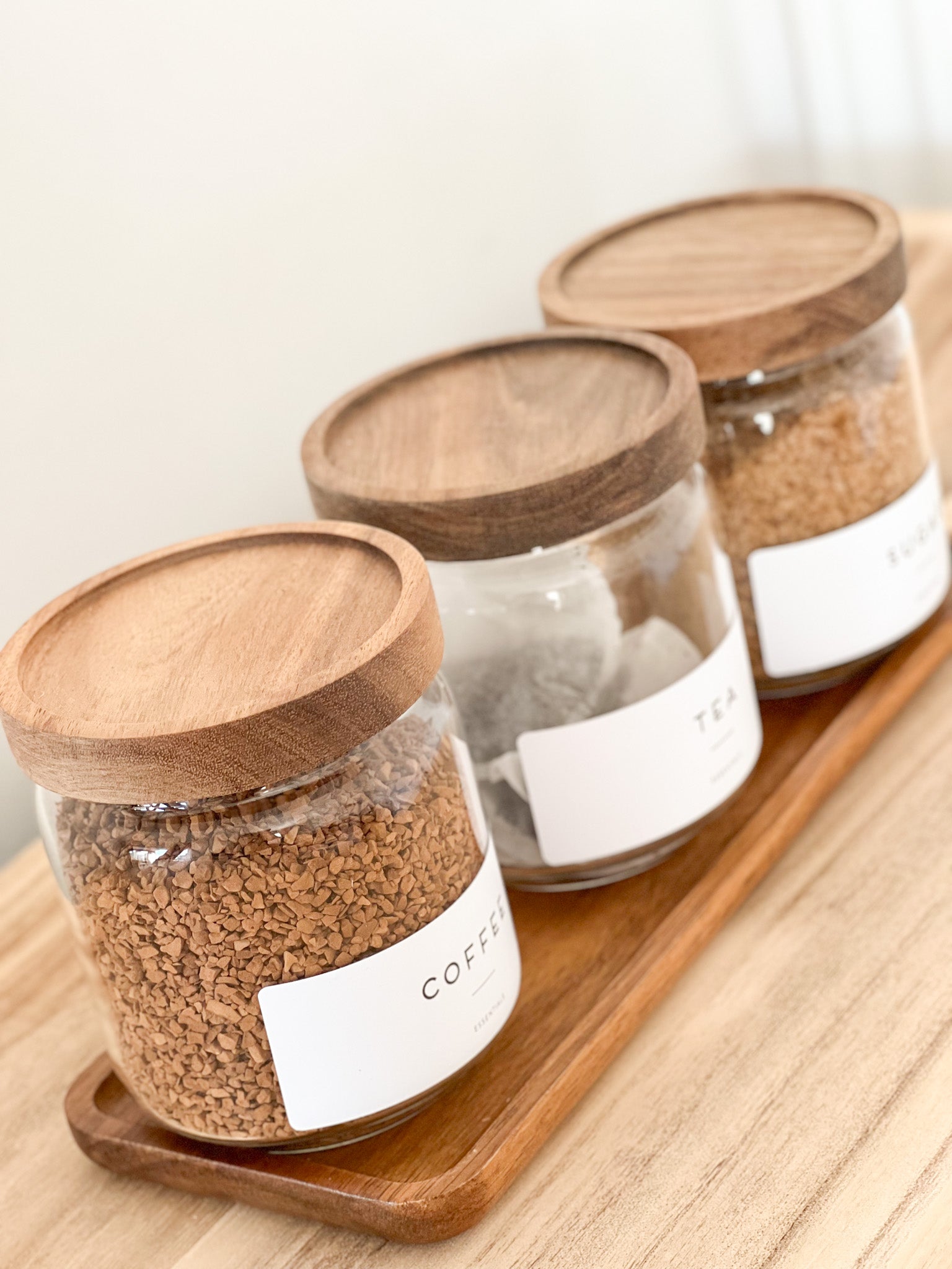 Acacia Pantry Jars 500ml – Glass Storage Set with Wooden Lid & Tray