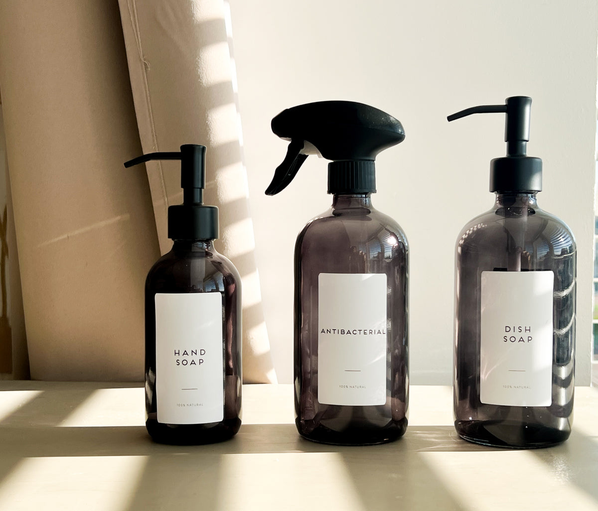 FUMO Smoked Glass Spray Bottle – Refillable Sink Set with Optional Dispensers