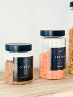 Glass Pantry Jars with Black Wooden Lids and Personalised Waterproof Black Label image 8