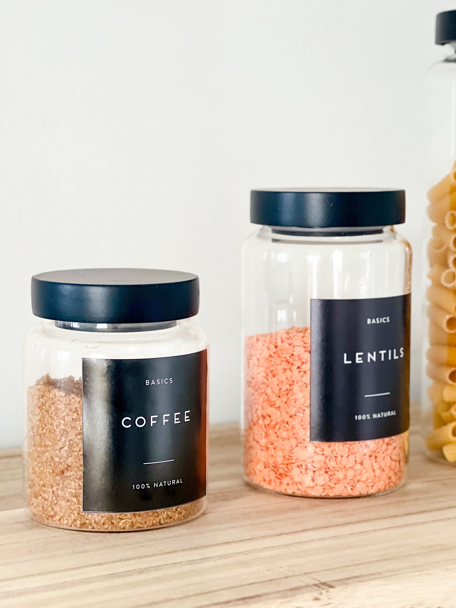 Glass Pantry Jars with Black Wooden Lids and Personalised Waterproof Black Label image 8