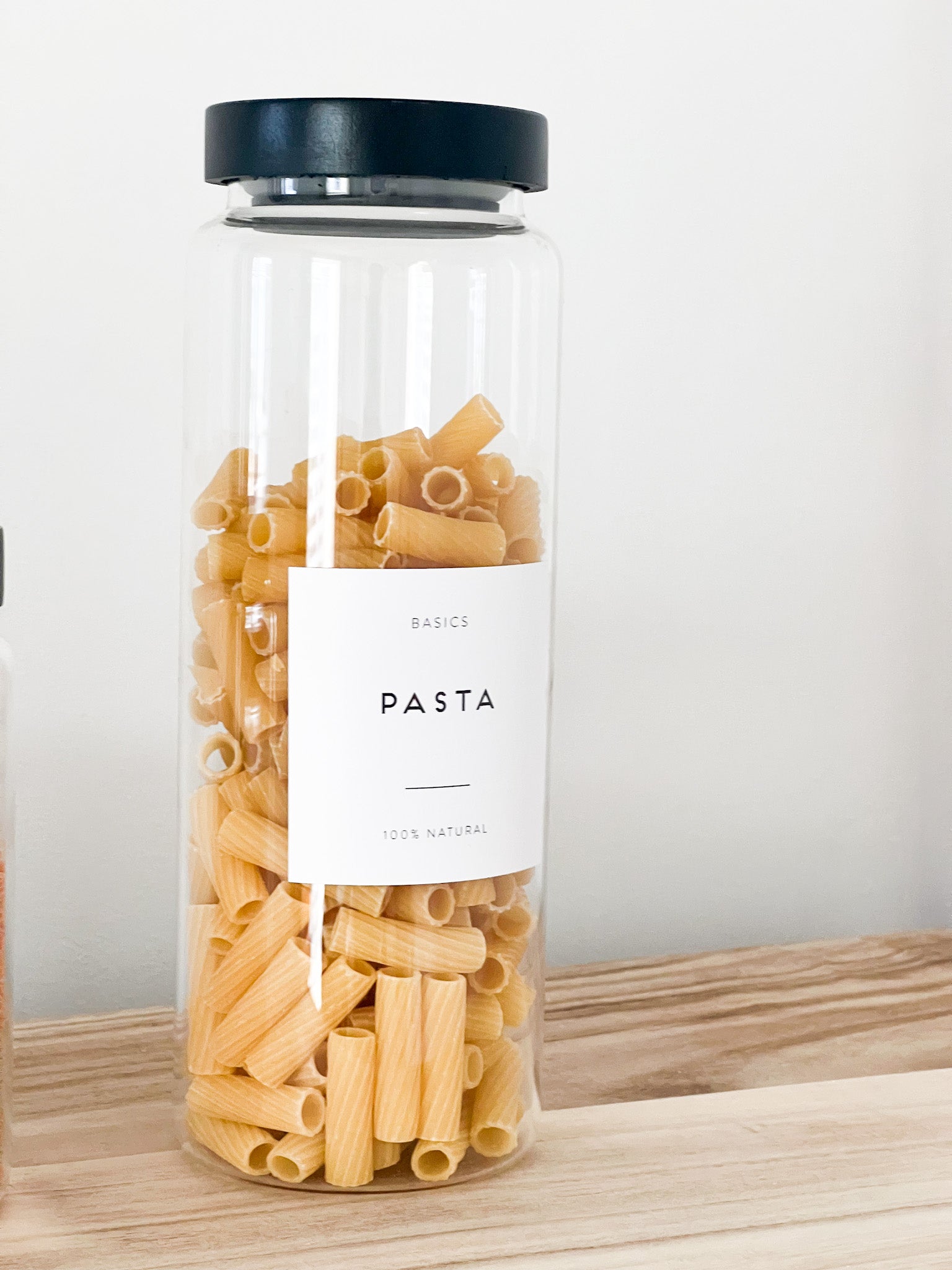 Glass Pantry Jars with Black Wooden Lids and Personalised Waterproof Black Label image 4