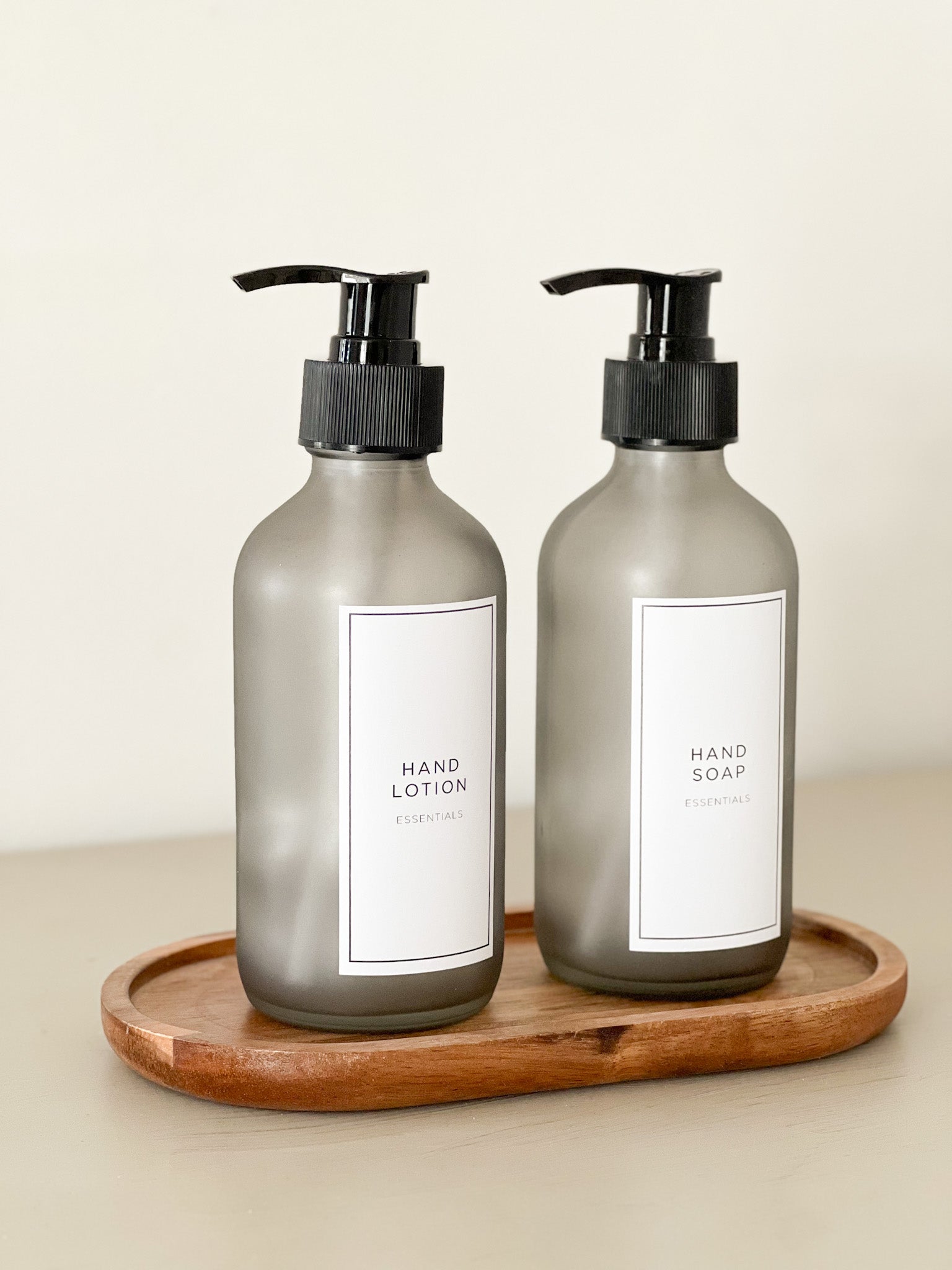 Grey Frosted Soap Bottles 250ml with Personalised Labels image 1