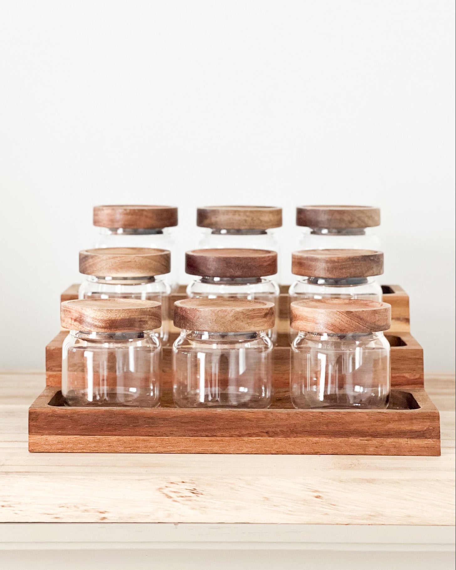 Mini Acacia Jars Natural Wood Spice jars with Rack and personalised labe image 4