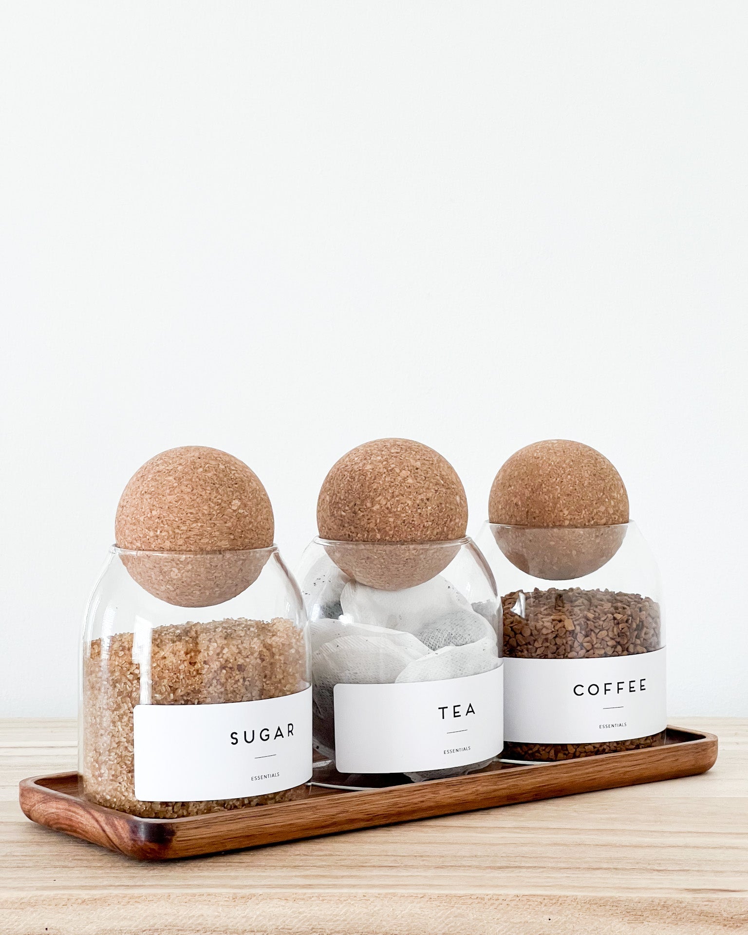 Cork Ball Glass Storage Jars 500ml – Individual or Set with Optional Acacia Tray image 0