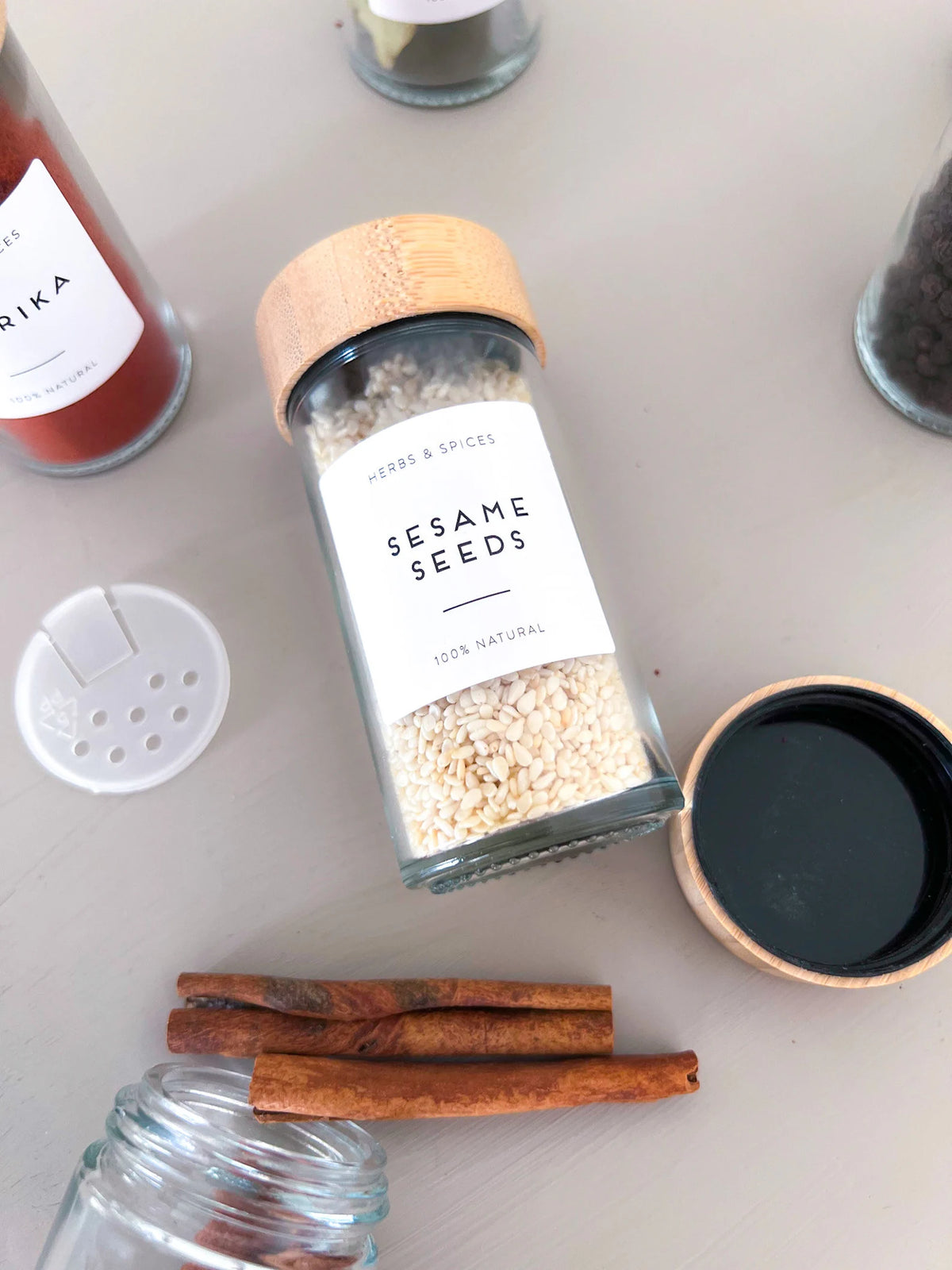Bamboo Spice Jars – Borosilicate Glass Set with Natural Bamboo Lid